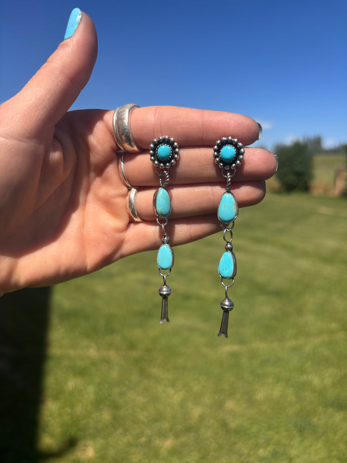 Squash Blossom Turquoise Earrings