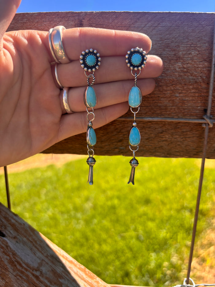 Squash Blossom Turquoise Earrings