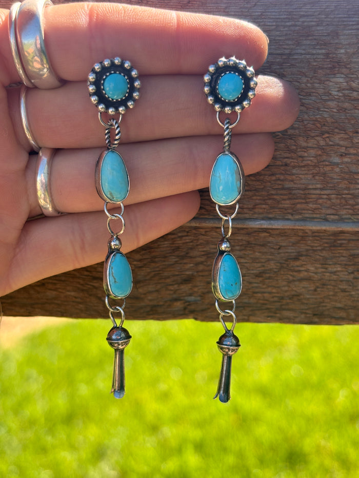 Squash Blossom Turquoise Earrings