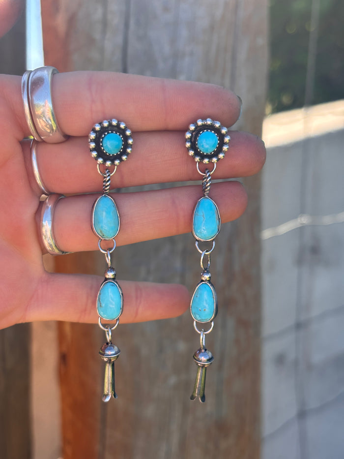 Squash Blossom Turquoise Earrings