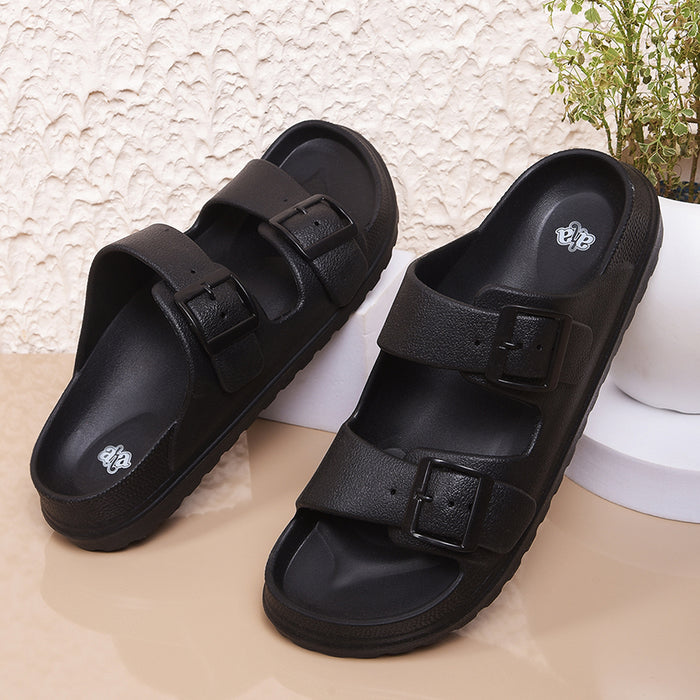 A-HA Black Casual Flat Sandal For Men COMMIT By Liberty