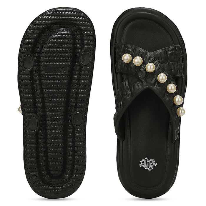 A-HA RESTWALK-2 Black Casual Slides For Women By Liberty