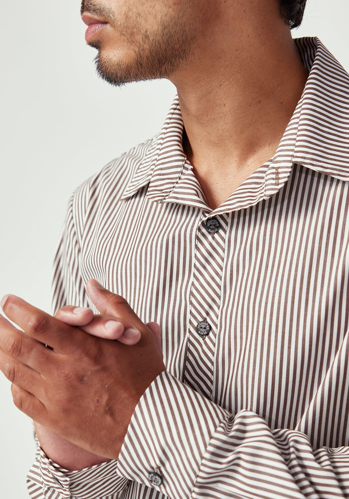 Archie Fitted Shirt - Brown Stripe