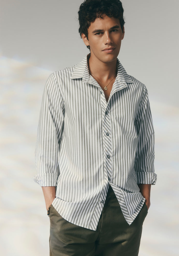 Archie Fitted Shirt - Green Stripe