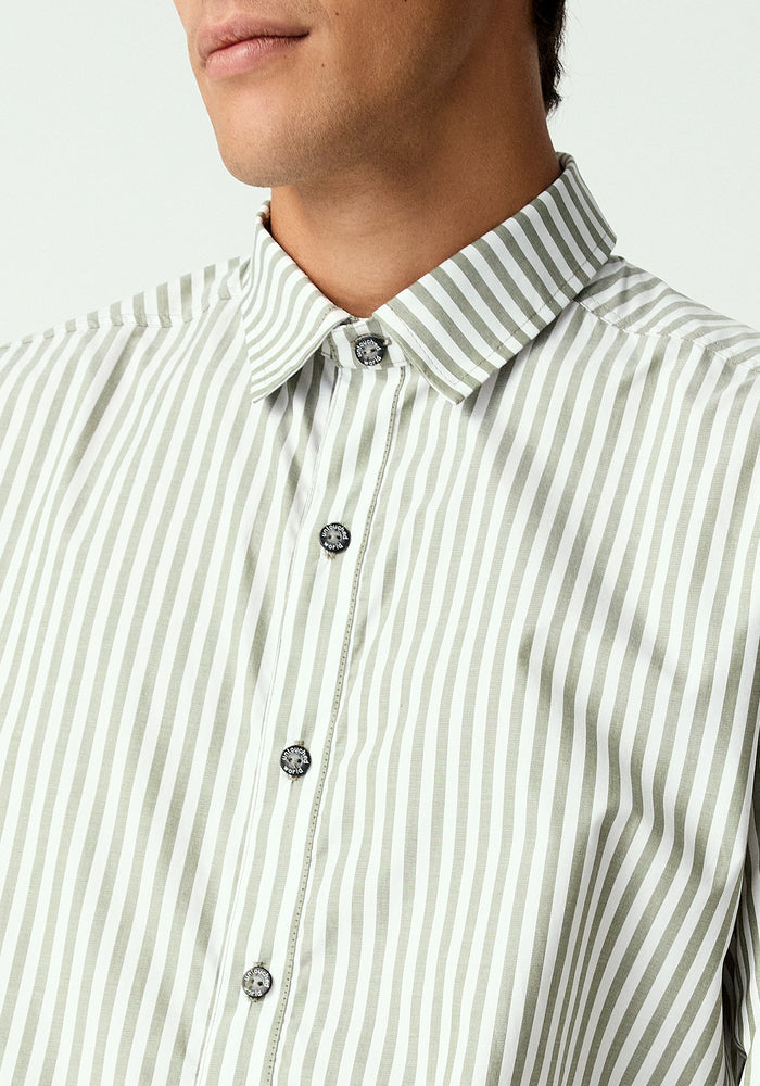 Archie Fitted Shirt - Green Stripe
