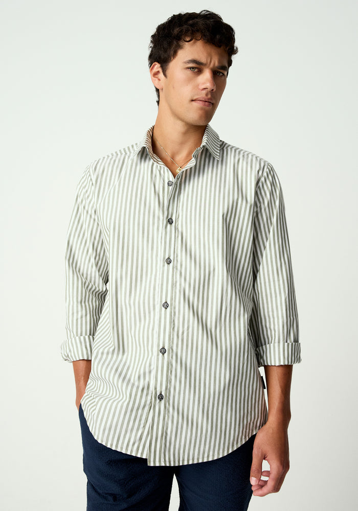 Archie Fitted Shirt - Green Stripe