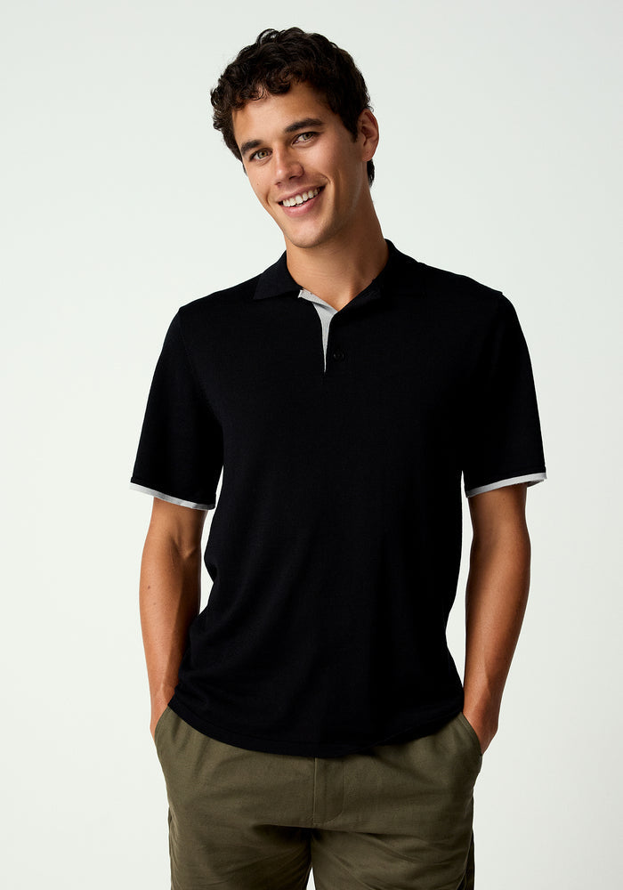 Arman Short Sleeve Polo - Black/Silver