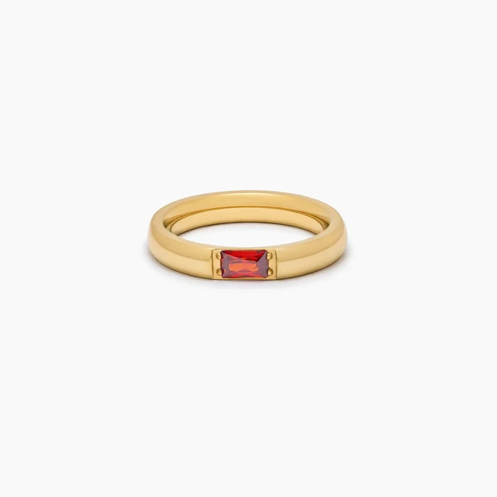 Baguette birthstone band ring gold on finger — Olivia Jewelry