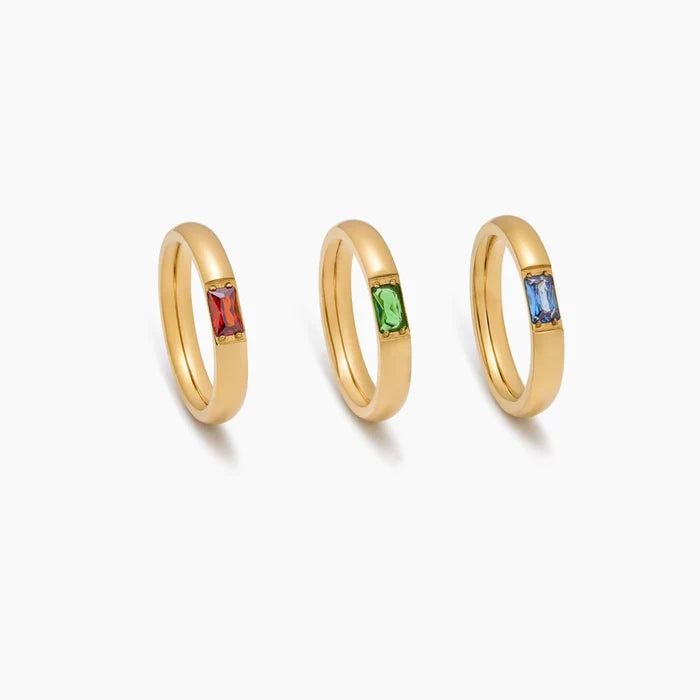 Birthstone band ring stacked gold styling — Olivia Jewelry