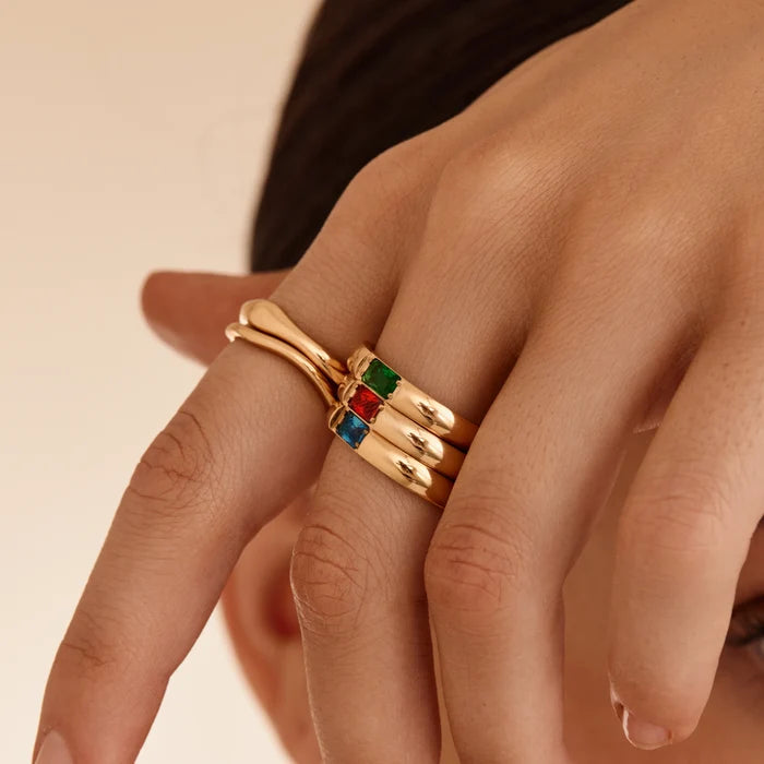Baguette birthstone ring detail shot — Olivia Jewelry