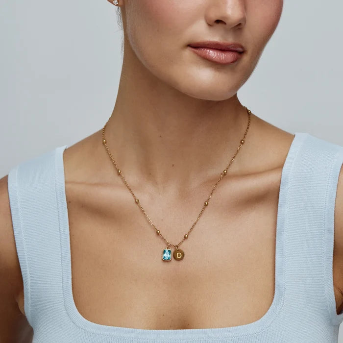 Baguette Initial Birthstone Necklace