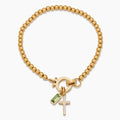 Beaded birthstone cross charm bracelet in gold — Olivia Jewelry
