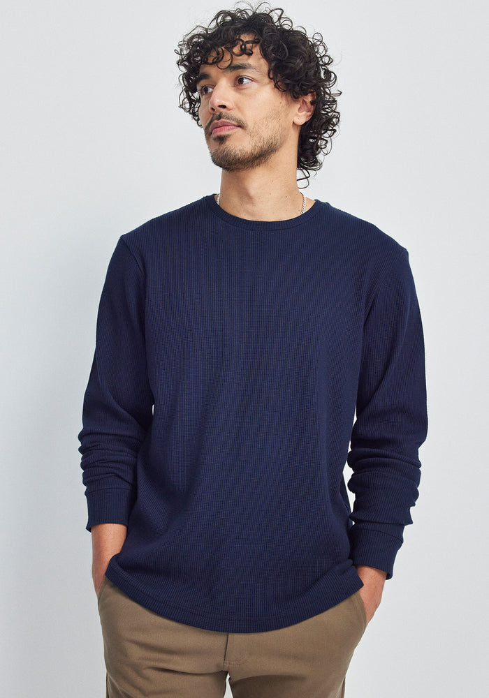 Brent Waffle Long Sleeve Tee - Dark Navy
