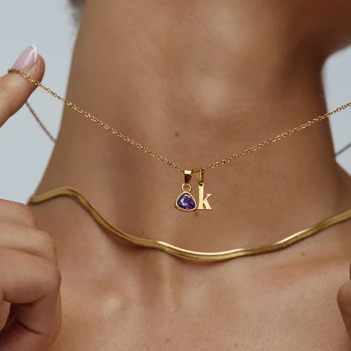 Cursive Initial & Birthstone Necklace