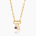 Carabiner charm lock necklace with initial and birthstone — Olivia Jewelry