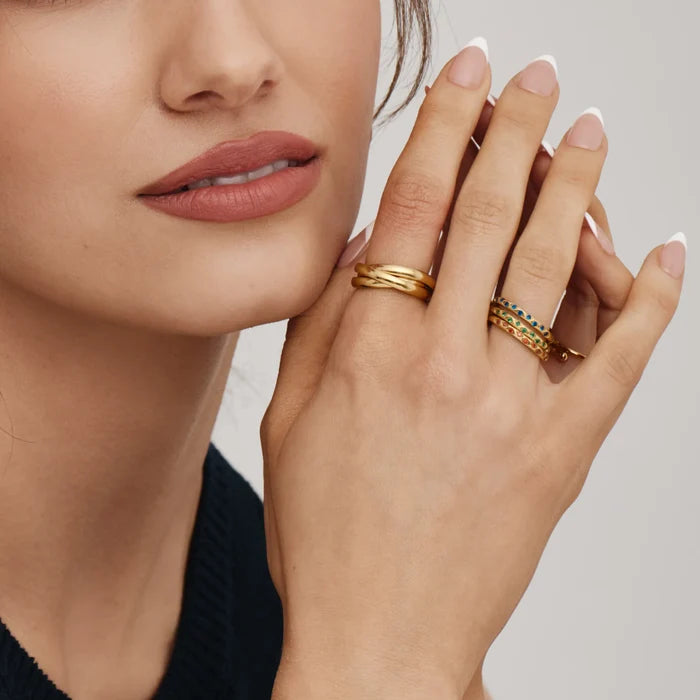 Celestial birthstone ring stacked gold — Olivia Jewelry