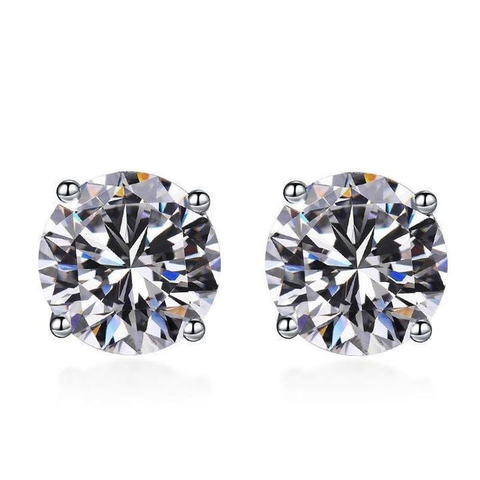 Classic Moissanite Stone 4 Prong Sterling Silver Stud Earrings