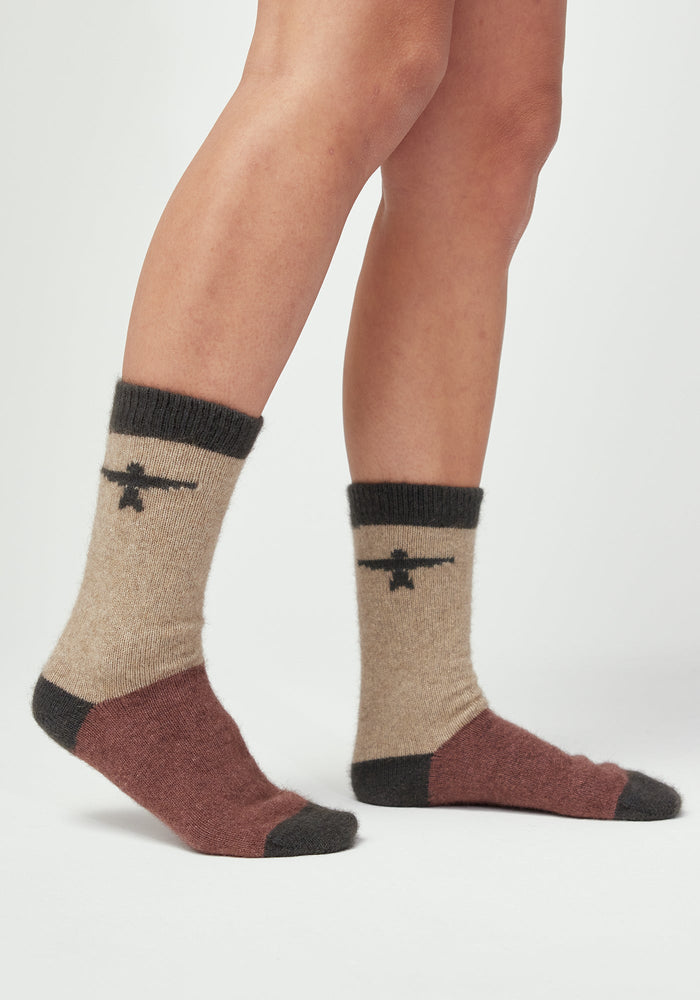 Colour Block Kite Socks - Latte/Pecan Multi