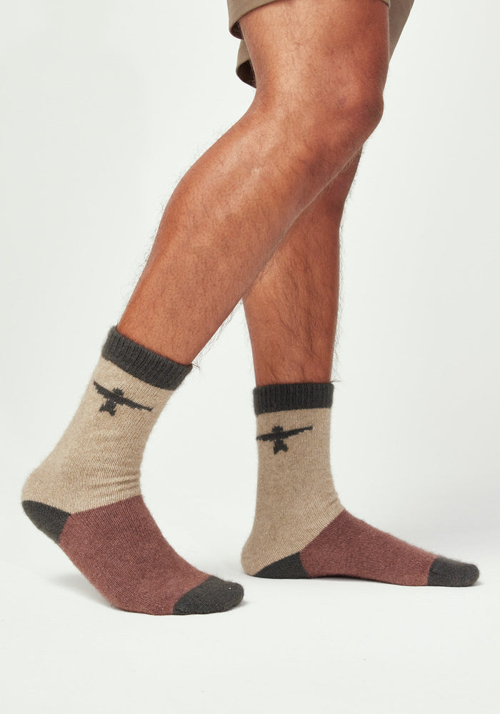 Colour Block Kite Socks - Latte/Pecan Multi