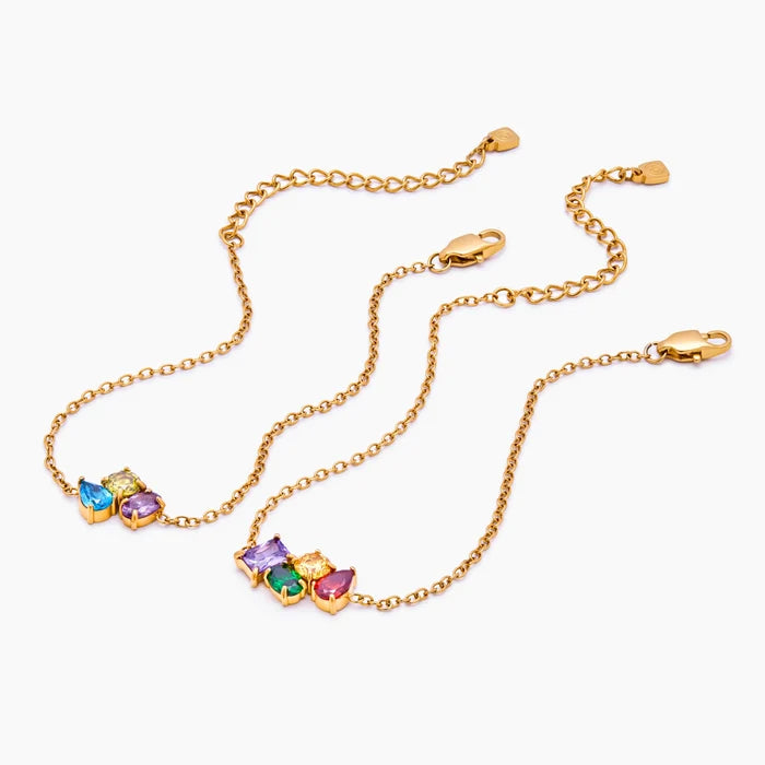 Custom Legacy Birthstone Bracelet pair with adjustable extender chains — Olivia Jewelry