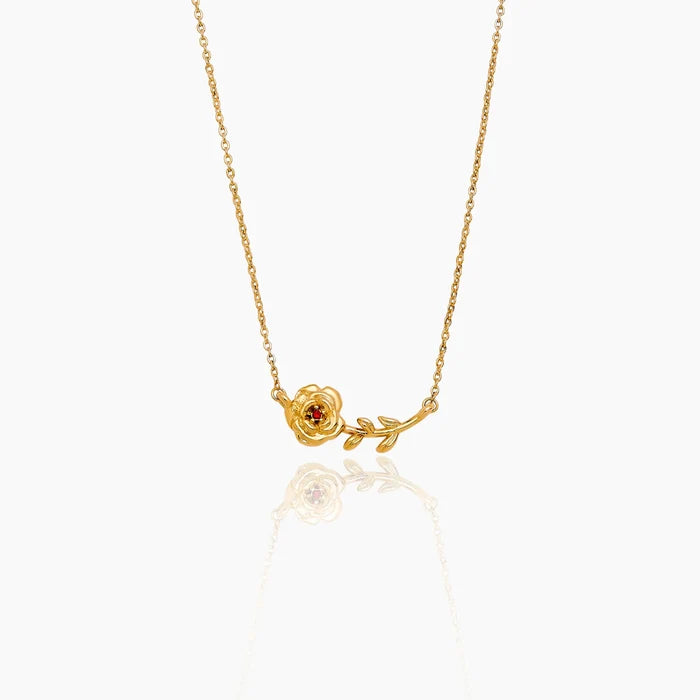 Dainty birth flower necklace gold — Olivia Jewelry