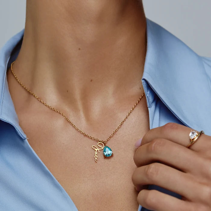 Dainty Name & Birthstone Charm Necklace