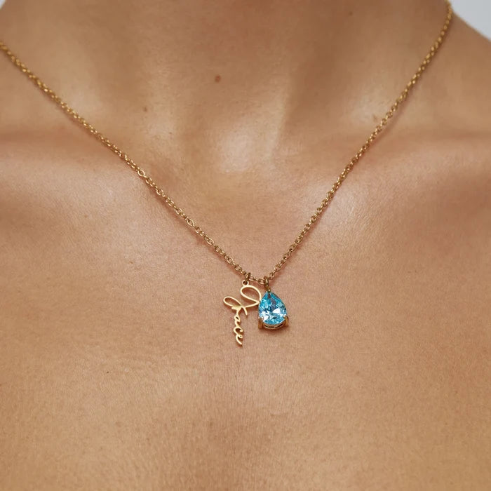 Dainty Name & Birthstone Charm Necklace