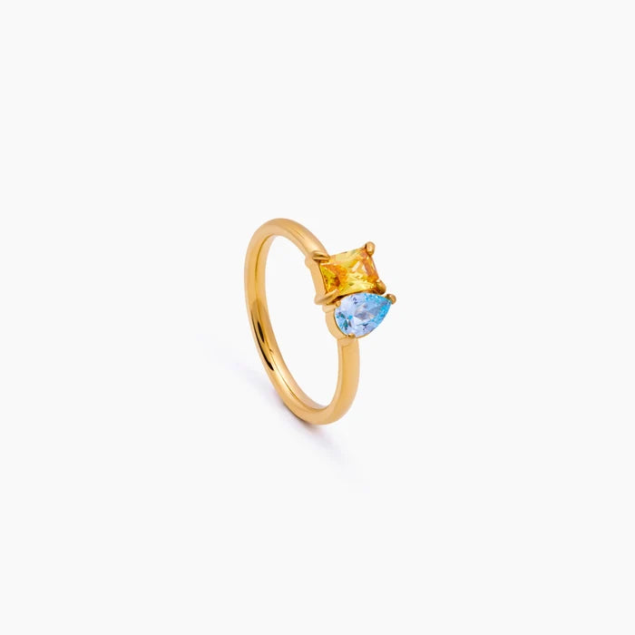 Duo birthstone ring silver worn on hand — Olivia Jewelry
