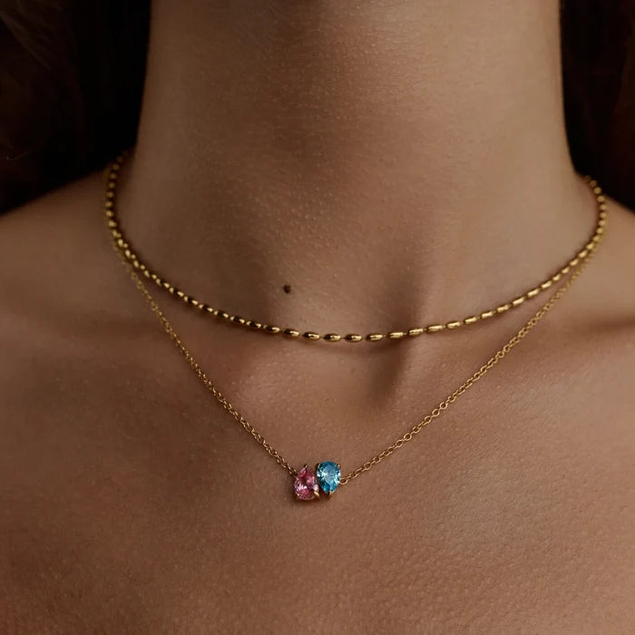 Duo Teardrop Birthstone Necklace