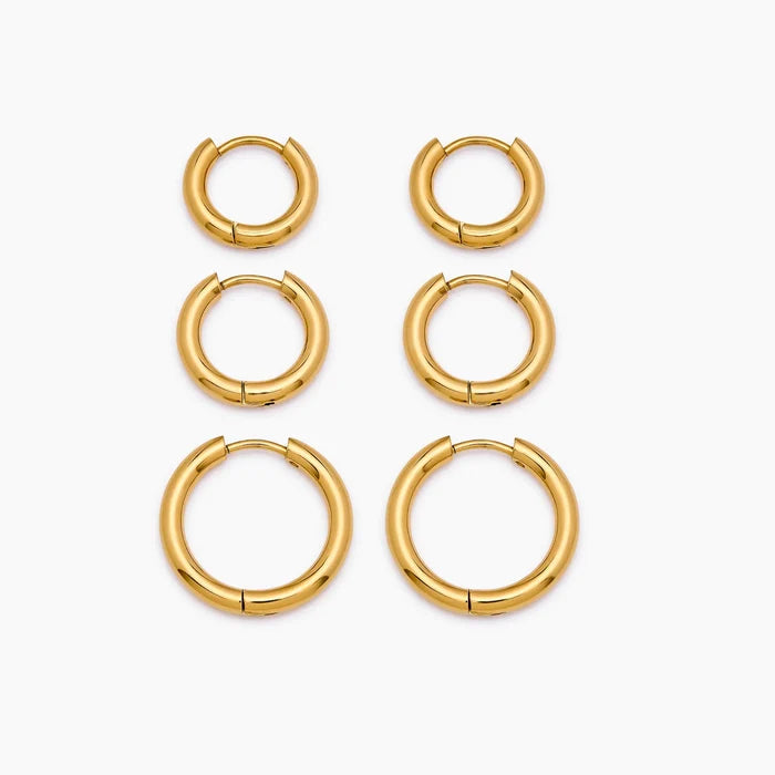 18K gold hoop earring set detail — Olivia Jewelry