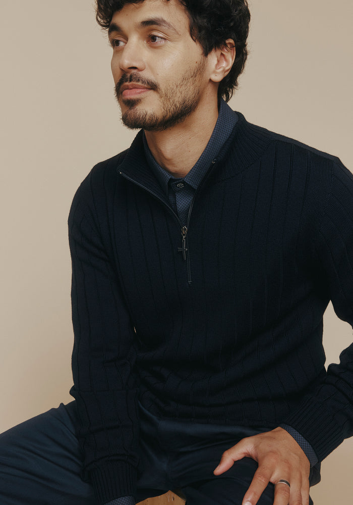 Finn Merino Zip Sweater - Deep Blue