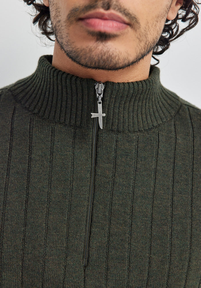 Finn Merino Zip Sweater - Forest