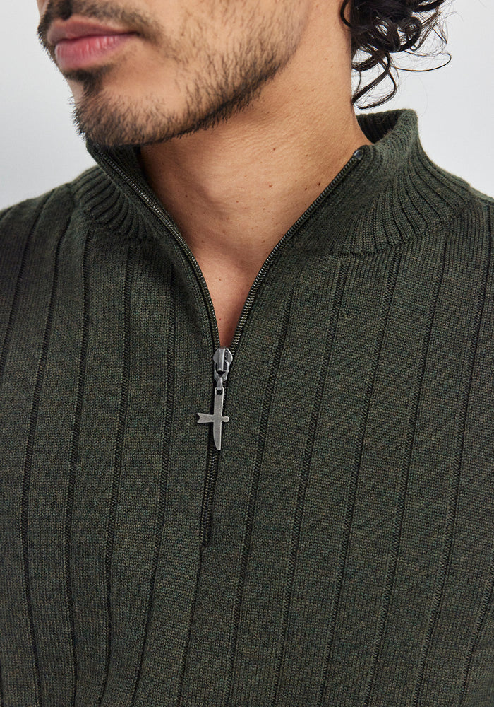 Finn Merino Zip Sweater - Forest