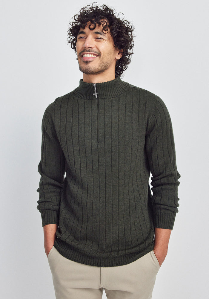 Finn Merino Zip Sweater - Forest
