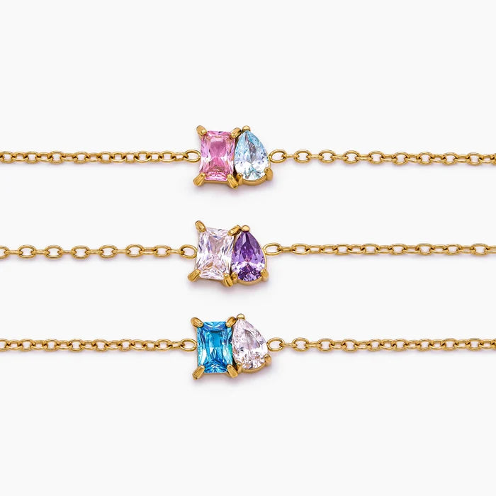Three Forever Duo Birthstone Bracelets showing different two-stone colour pairings — Olivia Jewelry