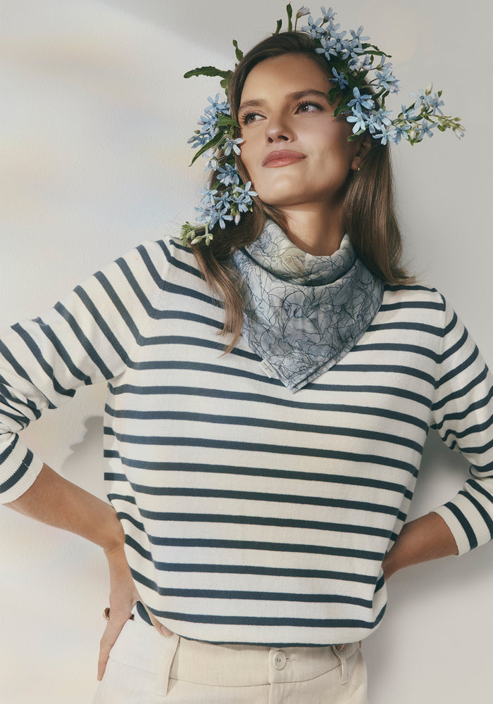 Fountain Sweater - White Linen/Tidepool