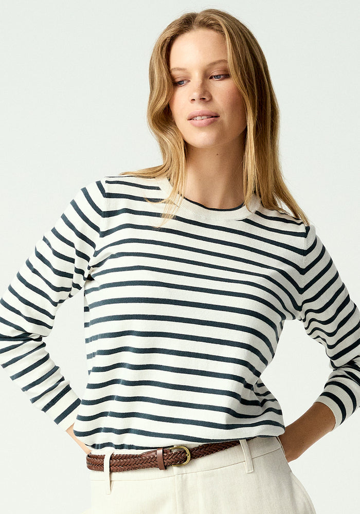 Fountain Sweater - White Linen/Tidepool