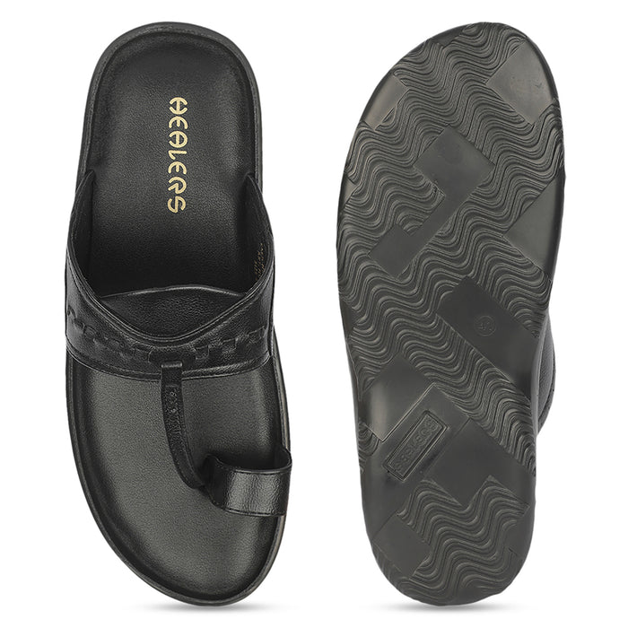 Healers A17-04 Black Casual Slip on Slippers for Men by Liberty