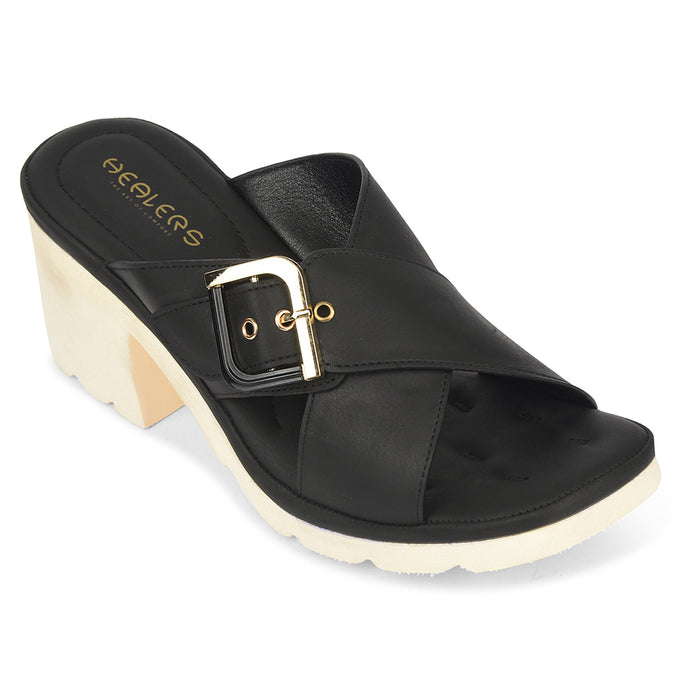 Healers Black Casual Block Heel Sandal For Women Zq Dm 15 By Liberty