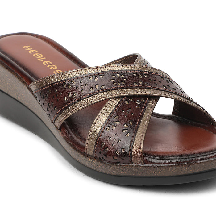 Healers Golden Casual Wedge Heel Sandal For Women TLO-102