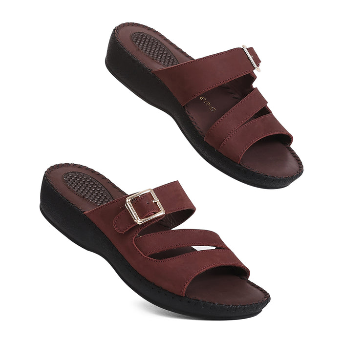 Healers MDG-5 Women's Maroon Casual Sandals - EVERYDAY COMFORT with Premium Nubuck Upper