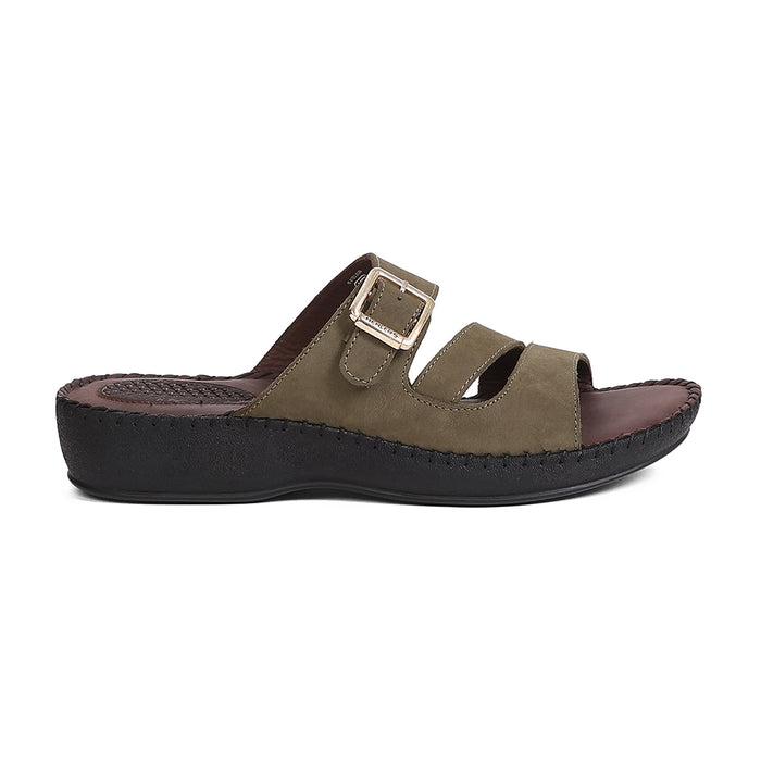 Healers MDG-5 Women's Olive Green Casual Sandals - EVERYDAY COMFORT with Premium Nubuck Upper
