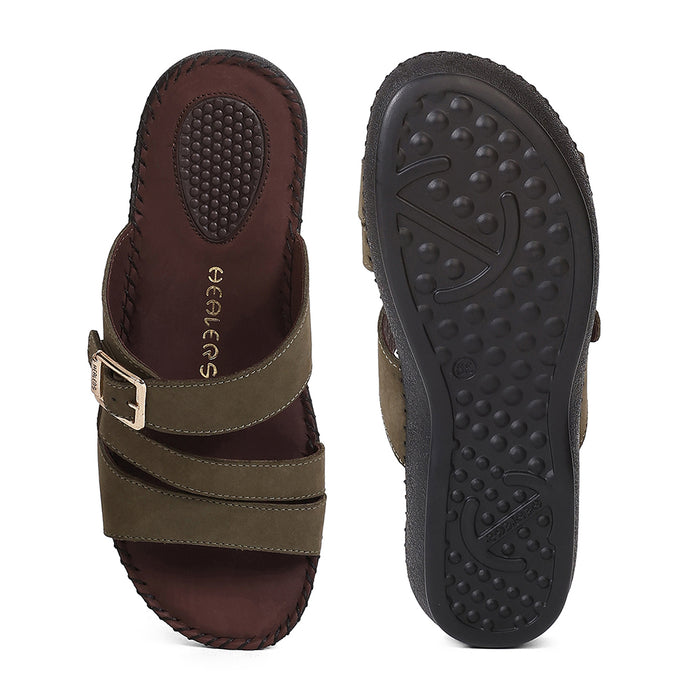 Healers MDG-5 Women's Olive Green Casual Sandals - EVERYDAY COMFORT with Premium Nubuck Upper
