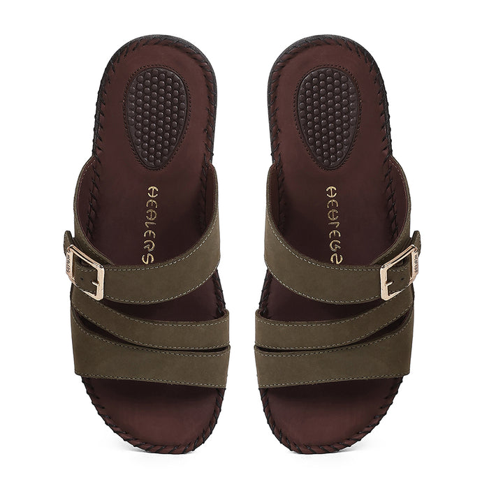 Healers MDG-5 Women's Olive Green Casual Sandals - EVERYDAY COMFORT with Premium Nubuck Upper