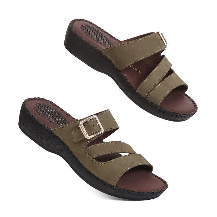 Healers MDG-5 Women's Olive Green Casual Sandals - EVERYDAY COMFORT with Premium Nubuck Upper