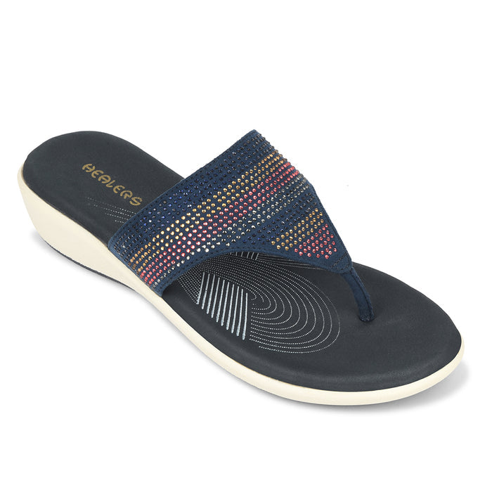Healers Navy Blue Casual Heeled Sandal For Women Jfl 69 By Liberty