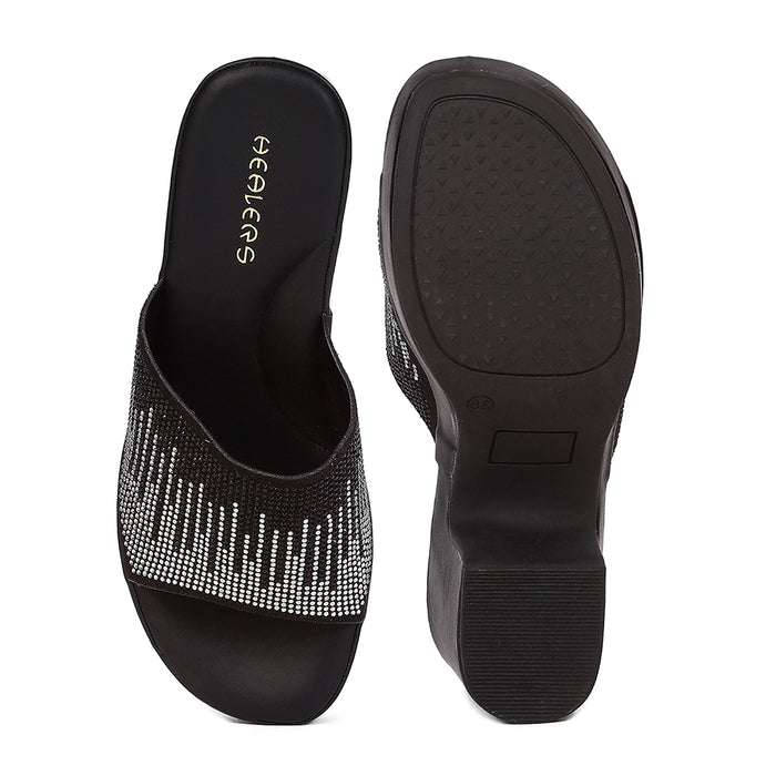 Healers ZQ-YGSL-30 Women's Black Casual Wedge Heeled Sandals - PARTY EDIT Special