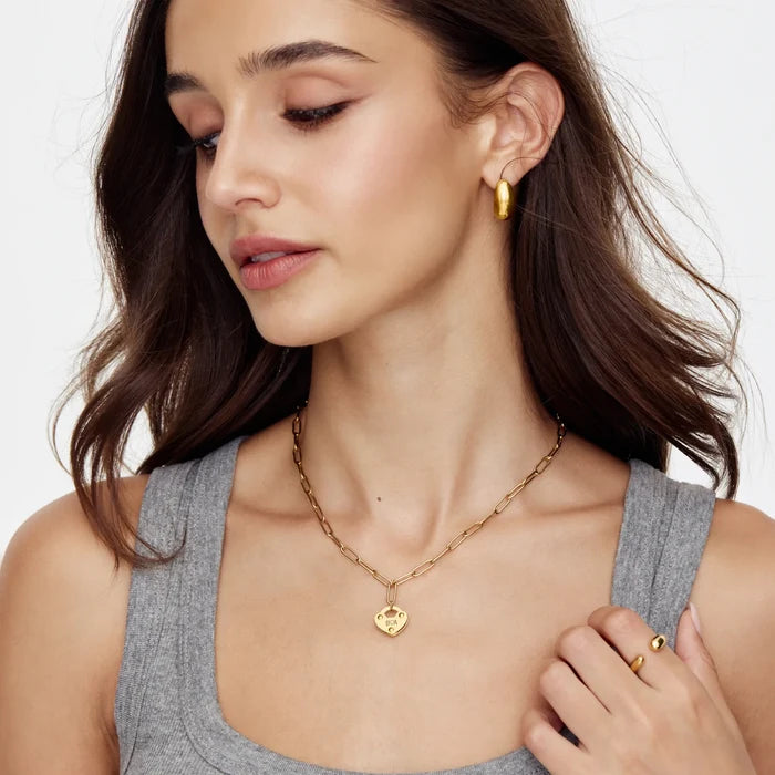 Heart Lock Initial Necklace