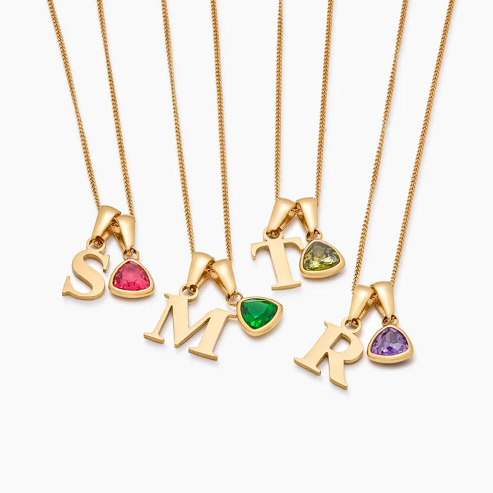 Initial Birthstone Charm Necklace