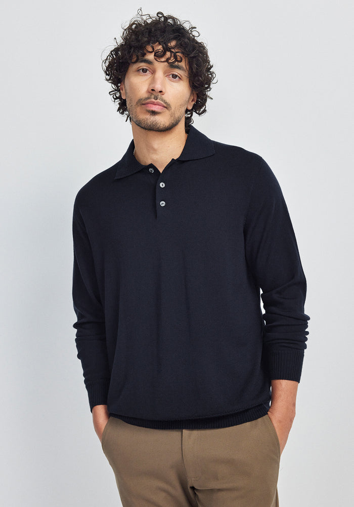 Kai Long Sleeve Polo - Deep Blue